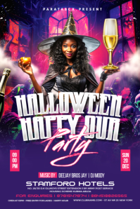 Purple Neon Halloween Happy Hour Party Template  Poster Plakat