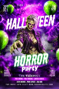 Purple Halloween Party โปสเตอร์ Template