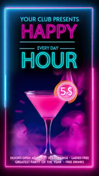 Purple Neon Happy Hour Party Digital Display Video template