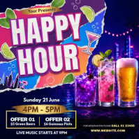 Purple Neon Happy Hour Promotion Instagram Post Video template