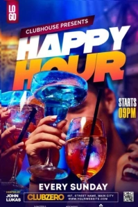 Purple Neon Happy Hour Template Pinterest Graphic