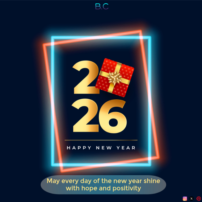 Purple Neon Happy New Year 2026 Neon Poster | Modern Holiday Greeting ...