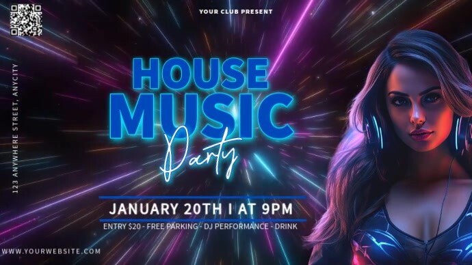 Purple Neon House Music Party Pos Twitter template