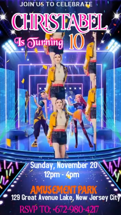 Purple Neon Huntrix Birthday Party Invitation Flyer Instagram Story ...