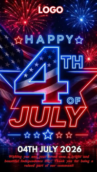 Purple Neon Independence Day Celebration Instagram Story Video template