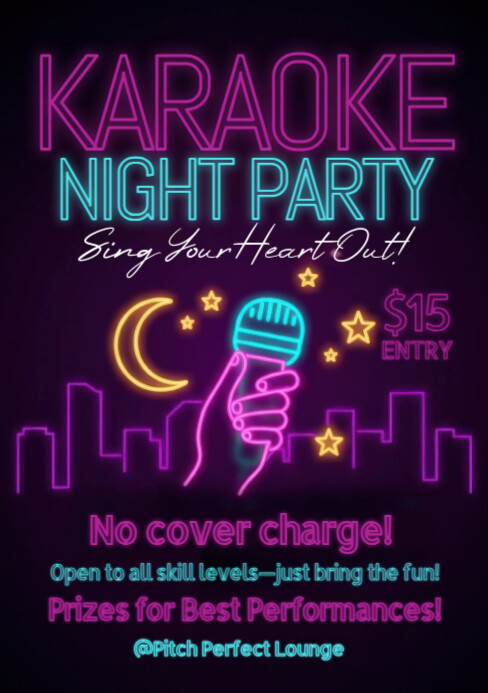 Purple Neon Karaoke A5 template