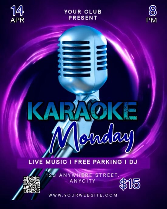 Purple Neon Karaoke Monday Instagram Portrait template