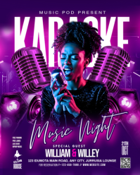 Purple Neon Karaoke Music Night Instagram Portrait template