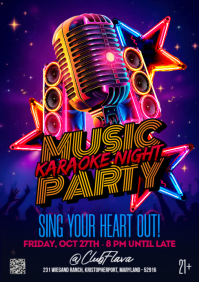 Purple Neon Karaoke Night A5 template