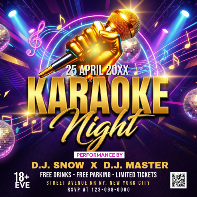 Purple Neon Karaoke Night Event Instagram Post Template | PosterMyWall
