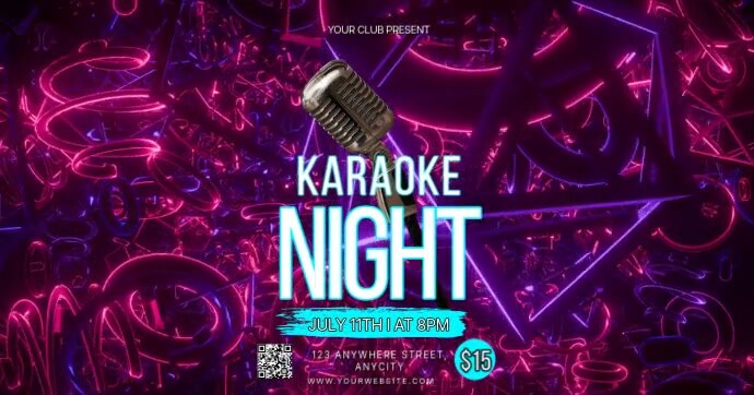 Purple Neon Karaoke Night Gambar Bersama Facebook template