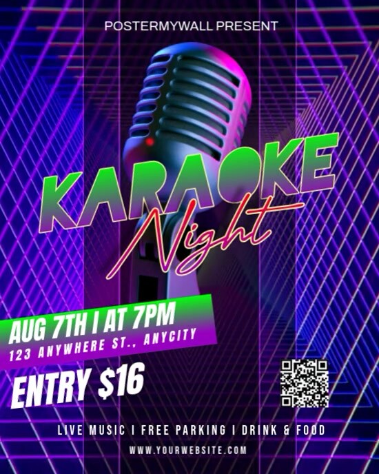 Purple Neon Karaoke Night Instagram Portrait template