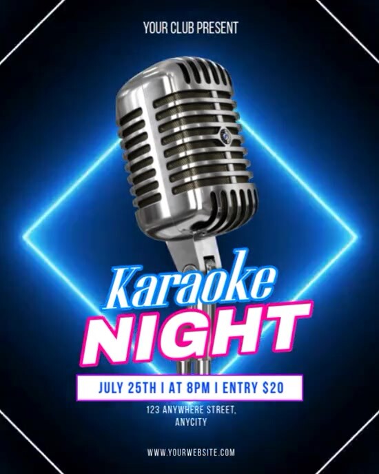Purple Neon Karaoke Night Instagram Portrait template