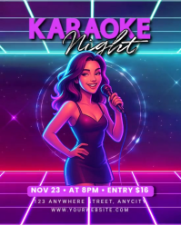 Purple Neon Karaoke Night Instagram Portrait template