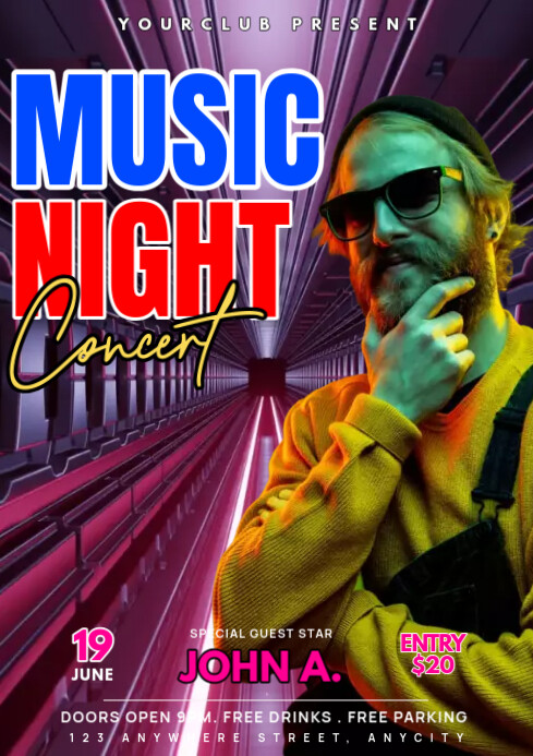 Purple Neon Karaoke Night Party  A1 template