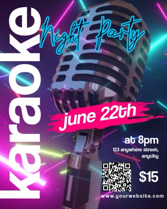 Purple Neon Karaoke Night Party Instagram Portrait template