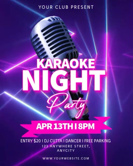 Purple Neon Karaoke Night Party Instagram Portrait template