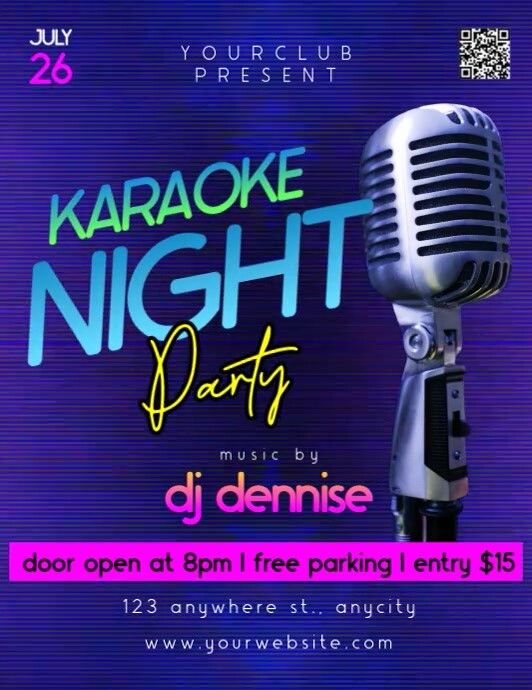 Purple Neon Karaoke Night Party Pamflet (letter As) Folheto (US Letter) template