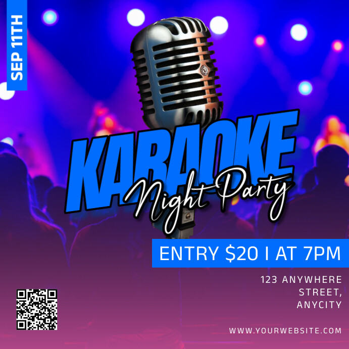 Purple Neon Karaoke Night Party Persegi (1:1) template