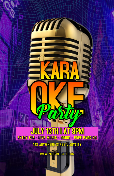 Purple Neon Karaoke Night Party Tabloid template