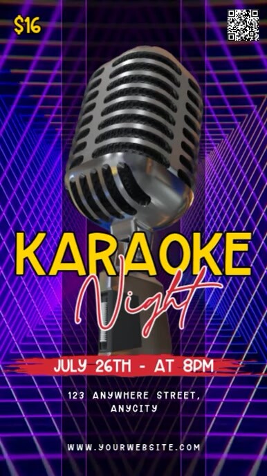 Purple Neon Karaoke Night Reel Instagram template
