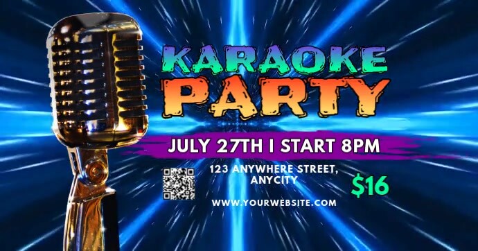 Purple Neon Karaoke Party Gambar Bersama Facebook template