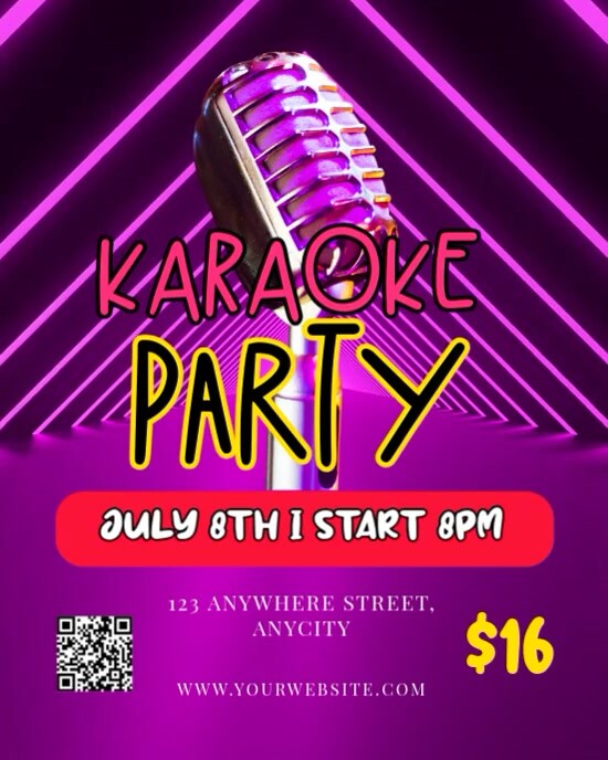 Purple Neon Karaoke Party Instagram Portrait template