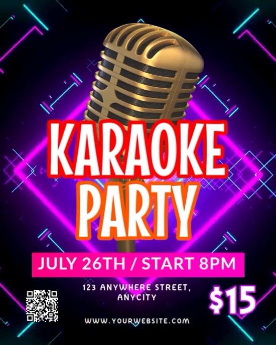 Purple Neon Karaoke Party Instagram Portrait template