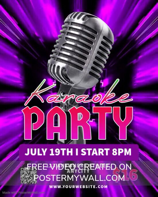 Purple Neon Karaoke Party Instagram Portrait template