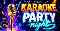 Purple Neon Karaoke Party Night Facebook Shared Image Video template
