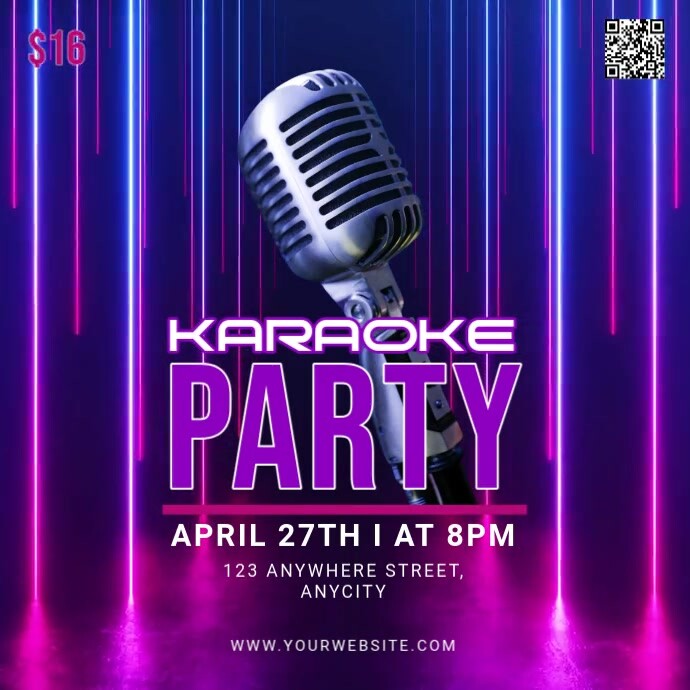 Purple Neon Karaoke Party Persegi (1:1) template