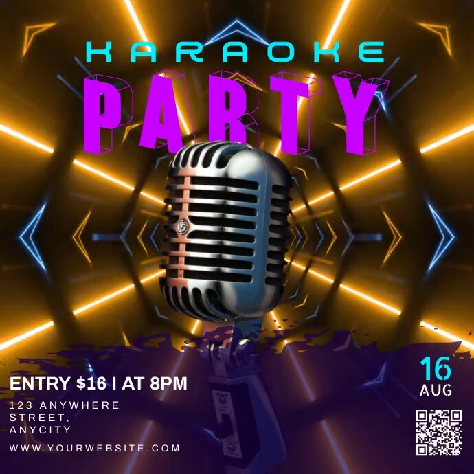Purple Neon Karaoke Party Pos Instagram template