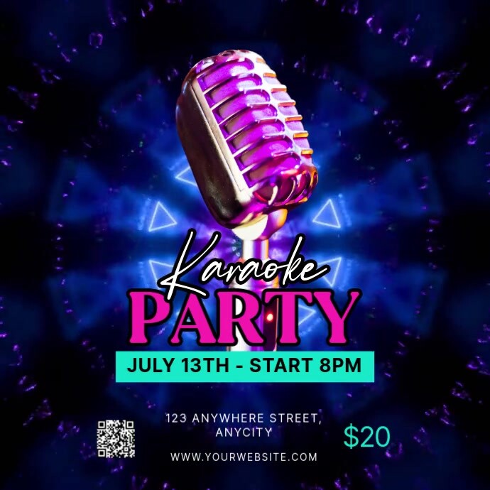 Purple Neon Karaoke Party Pos Instagram template
