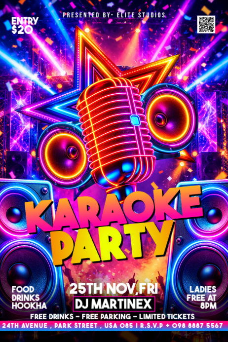 Purple Neon Karaoke Party Poster Template | PosterMyWall
