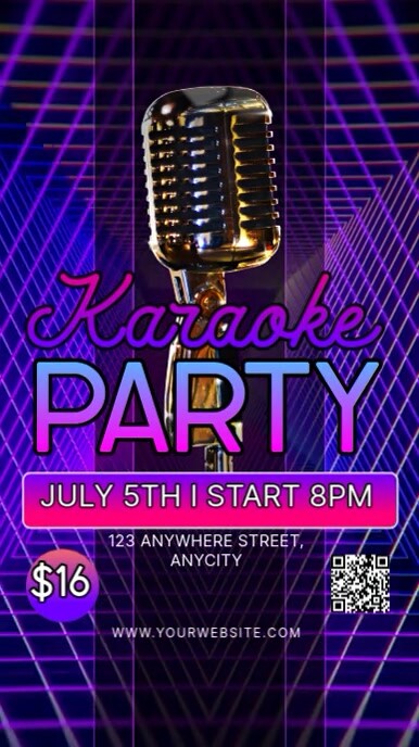 Purple Neon Karaoke Party Reel Instagram template