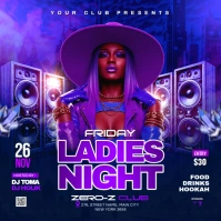 Purple Neon  Ladies Night Club Party Instagram Post template