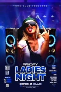 Purple Neon Ladies Night Club Party  Poster Affiche template