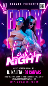 Purple Neon Ladies Night Music Event Instagram Story Video template