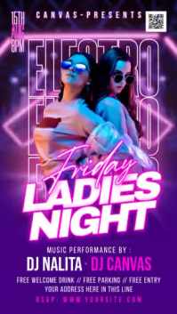 Purple Neon Ladies Night Music Event Instagram Story Video template