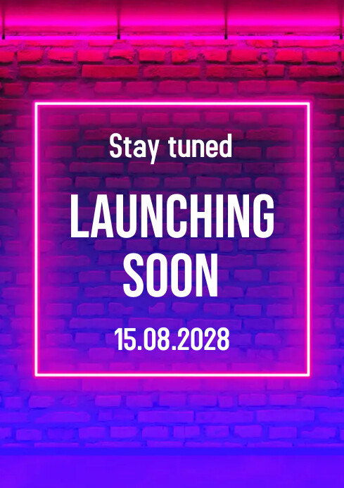 Launching Soon Notification Purple Neon Launching Soon Announcement A4 Template | PosterMyWall