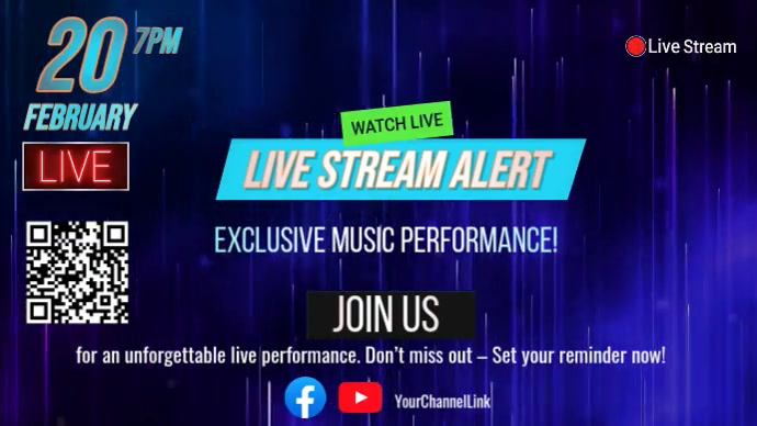 Purple Neon Live Stream Event Alert Digital Display Template | PosterMyWall
