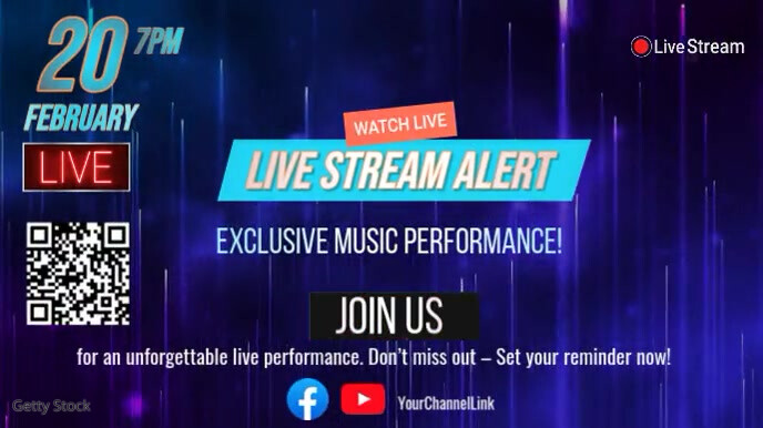 Purple Neon Live Stream Event Alert  Digital Display (16:9) template