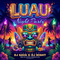 Purple Neon Luau Night Party Instagram Post template