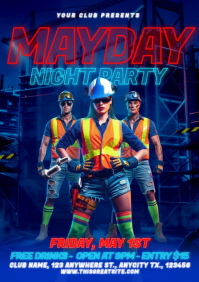 Purple Neon Mayday Night Party A4 template