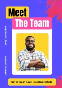 Purple Neon Meet The Team Neon Poster A3 template