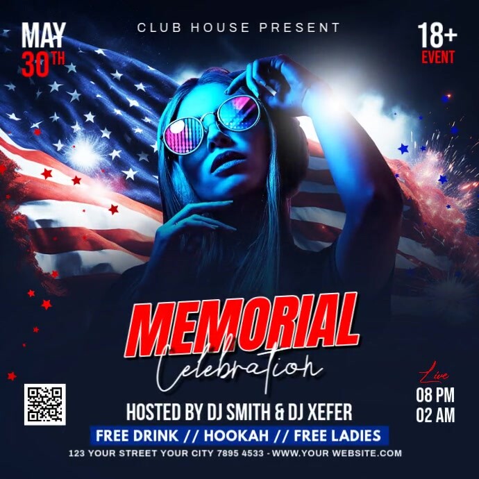 Purple Neon Memorial Day Party Instagram Post Template | PosterMyWall