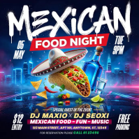 Purple Neon Mexican Food Night Event Square Video Cuadrado (1:1) template