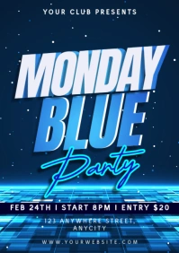 Purple Neon Monday Blue Party A3 template