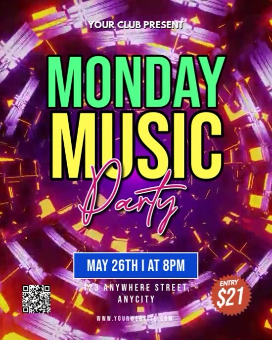 Purple Neon Monday Music Party Instagram Portrait template