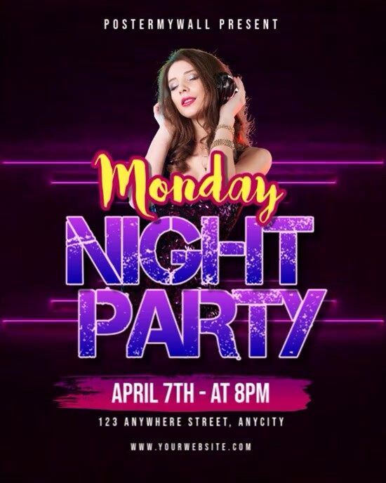 Purple Neon Monday Night Party Instagram Portrait template
